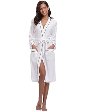 Aibrou Herren/Damen Unisex Baumwolle Herbst/ Winter Bademantel Waffelpique Morgenmantel V Kragen