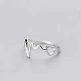 Katylen S925 Silberring Weiblicher Süßer Herzförmiger Wellenring Temperament Romantischer Herzschlagring Weiblich, Foto Farbe, 7