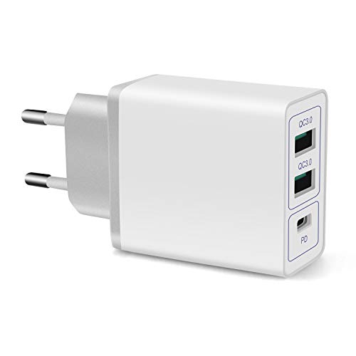 KONKY USB C Cargador de Red, 30W QC 3.0 Carga Rápida Cargador + PD (Power Delivery) Type C Cargador para MacBook/Pro,Samsung, Google Pixel XL, iPhone XS/XS MAX/XR, Huawei Mate 20 y más