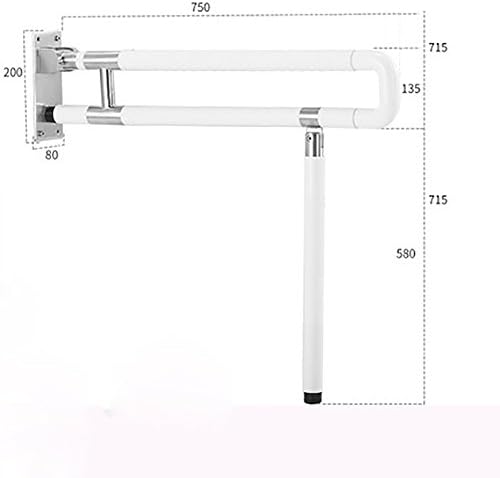 ZJM Bathroom Handrail Nylon Stainless Steel Strengthen Double Pole Folding Upturning Floor Type White (Design : C, Size : 75CM)