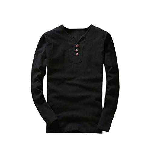 DAYSEVENTH MEN-TOPS Clearance Men's Summer Casual Linen and Cotton Long Sleeve V-Neck T-Shirt Top Blouse Tee