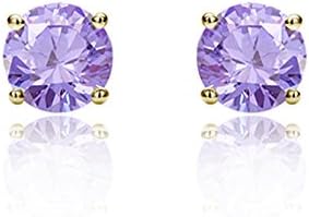 14 ctSolid Yellow Gold Round 3mm CZ Birthstone Stud Screw Back Earrings For Children & Women (Jun, Alexandrite)