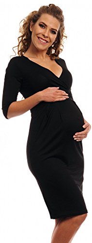 Happy Mama. Women's Maternity Jersey Baby Shower Dress. V-Neck 3/4 Sleeves. 001p (Black, 18)
