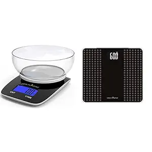 HealthSense Chef-Mate Digital Kitchen Scale - Model Ks 33 & HealthSense Glass-Top PS 117 Digital Personal Body Weighing Scale (Black/Gray)
