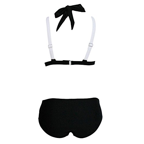 Aidonger Damen Elegant Weiß und Schwarz Bikini-Sets Neckholder Push-Up Bademode Zweiteilig Strandmode - 3