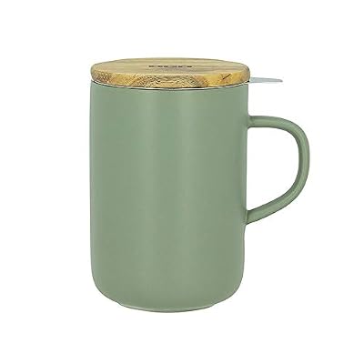 OGO LIVING - Tisanière JULIET en grès + couvercle en Acacia, vert, 0.5 cl