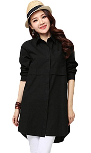 Voguees Women's Long Sleeve Shirt Dresses Black L