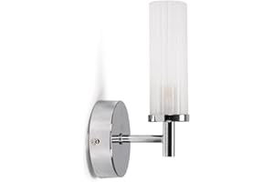 MiniSun | Modern Polished Silver Chrome and Reeded Glass Shade Wall Light Fitting | Bath Wall Lights, Home Décor & Improvement Essential | Includes 3W LED Bulb