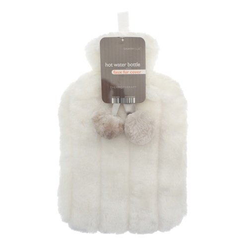 Luxury Hot Water Bottle with Best Plush Faux Fur Cover 2L 2 Litre Liter (Cream)