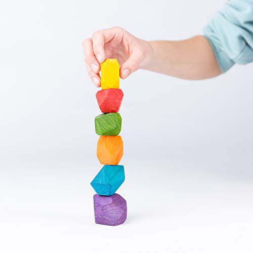 Preisvergleich Produktbild TRAUMHOLZIG Meditations-Balancier Steine (6 teilig) Waldorf Spielzeug / Heilpädagogisches Spielzeug zur Entspannung und Konzentration, handgemacht aus hochwertigem Holz (auch für Erwachsene) (bunt)