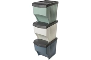 SUSTANIA Système de tri des déchets de qualité supérieure à 3 compartiments, empilable, avec volume de 3 x 22 l, poubelle et système de tri des déchets pour la cuisine et la maison, 40 x 30 x 33 cm
