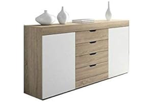 Mobelcenter - Aparador Logan - Aparador 2 Puertas y 4 cajones - Blanco y Cambrian - 180 x 39,8 x 90 cm (0565)