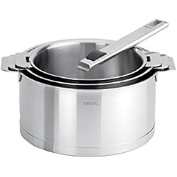 Cristel S3CQLSA Série de 3 casseroles STRATE poignée Amovible, Inox, 20 cm
