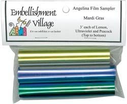 Bulk Buy: Embellishment Village Angelina Film Sampler 4"X3' 3/Pkg Mardi Gras Lemon/Ultraviolet/Peacock AFMARDI (3-Pack)