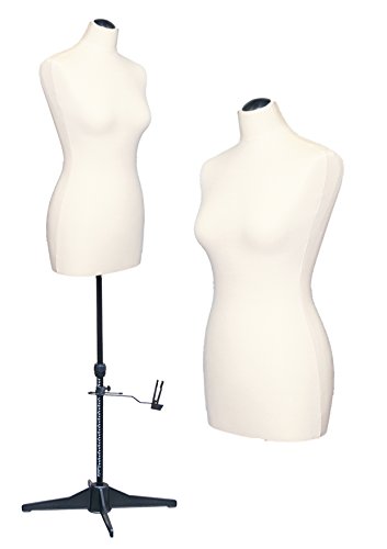 DEUBL Damen Profi Schneiderpuppe 'LISA' Gr. M (36/38), Bezug Weiß, weiblicher Schneidertorso mit Vierbein Standfuß mit Rockabrunder, höhenverstellbarer Torso aus EPS-Hartschaum inkl. elastischem Jersey Bezug zum unterpolstern