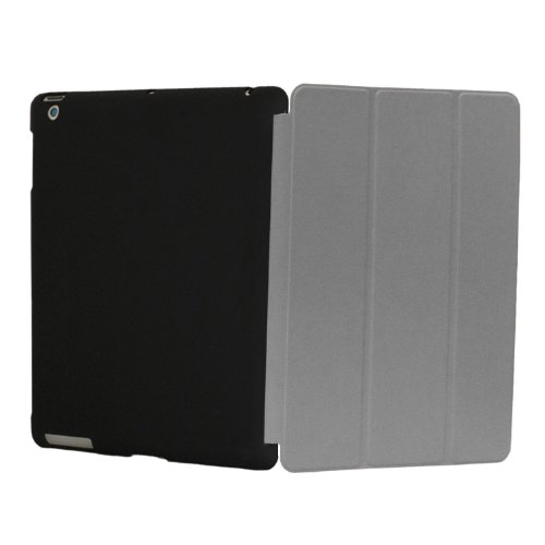 Khomo iPad 2, iPad 3, iPad 4 Retina Hülle Graues und Schwarzes Gehäuse mit doppelten Schutz ultra dünn und leicht, Smart Cover – Grey and Black - 2