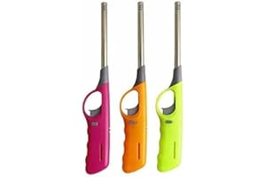 SKYTE 3 Pack Kitchen BBQ Lighter Candle Gas Cooker Oven Stove Clicker Long Lighter Camping Refillable Fire Stem Gas Safety Lock Refillable Lighter 27cm, Multicolor