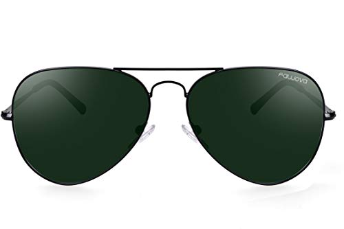 fawova Classic Gafas de Sol Aviador Hombre Polarizadas, 2019 Gafas Sol Polarizadas Hombre Militares con UV400,Conducir Coche Antideslumbrante, 58mm(negro mate, verde)