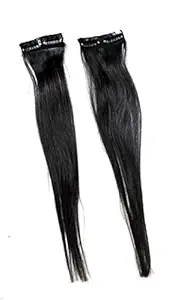 G rowth Double Clip 100% Real Human Hair Extensions/Streaks For Women and Girls (Natural Black Color)Pack Of 2