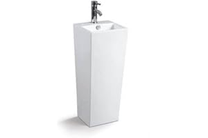 Rue Du Bain - Lave Main Totem Carré - Céramique Blanc - 33x84 cm - Line