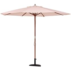 COSTWAY Parasol Droit Jardin Rond 3M en Bois et Polyester Résistant Les Rayons du Soleil pour Jardin Balcon Terrasse Plage et Piscine avec Le Système de la Poulie (Beige)