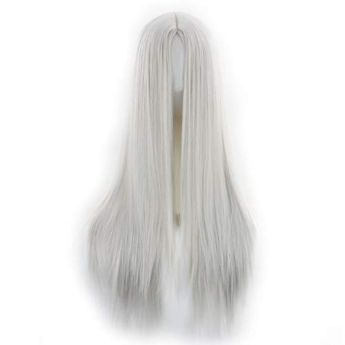 WJW-wig Peluca- Larga Recta Natural De Punto Medio De Encaje Pelucas Delanteras Sin Cola Resistente Al Calor De Fibra Sintética Pelo para Cosplay 26 Pulgadas (Color : Silver Gray)