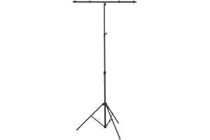 MusicalStore2005 LS 100 - Stand Luci DJ con T-Bar in Acciaio, Treppiede Regolabile per Fari Led, Altezza 1.10-2.50 m, Carico Max 30 kg