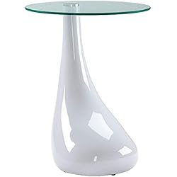 GOLDFAN Table d'appoint en Verre avec Table Basse Ronde Haute Brillance Table de Bout de Canapé pour Salon Mobilier de Bureau, Design Moderne, Blanc(42 * 42 * 55 cm)