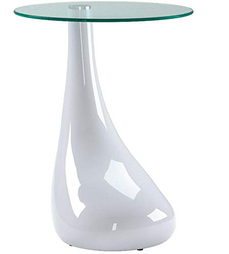 GOLDFAN Table d'appoint en Verre avec Table Basse Ronde Haute Brillance Table de Bout de Canapé pour Salon Mobilier de Bureau, Design Moderne, Blanc(42 * 42 * 55 cm)