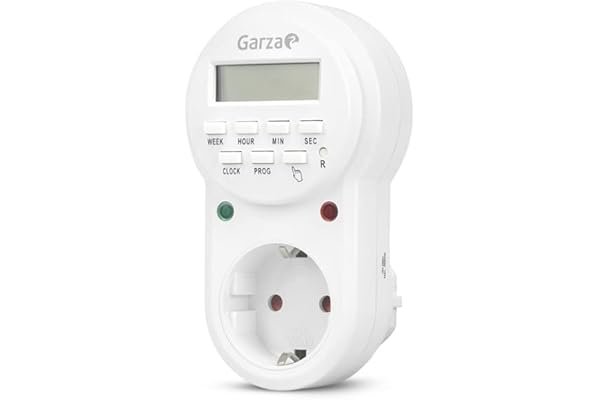 Garza - Enchufe Temporizador Programador Digital, Programable 24 horas/7 días, 8 programas, Protección infantil