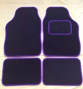 HMS UNIVERSAL CAR FLOOR MATS BLACK WITH PURPLE TRIM - 4 PIECE SET