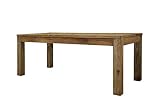 Una mesa de comedor totalmente hecha de pino macizo reciclado, lo que le da un auténtico encanto.