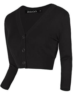 Damen V-Ausschnitt Kurz-Strickweste Strickjacke 3/4 Ärmel