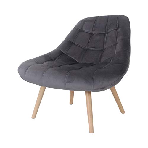 Zons MINAY Fauteuil 1 Place en Velours Gris Style scandinave avec Pieds en Bois