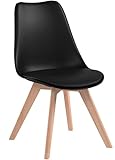 Comfortableplus Lot de 4 Chaises de Cuisine en Bois, Rétro Tulip Rembourrée Chaise de Salle de Bureau avec Pieds en Bois de Hêtre Massif,Noir