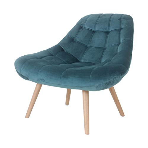 Zons MINAY Fauteuil 1 Place en Velours Bleu Style scandinave avec Pieds en Bois