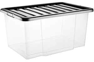 VTL® PLASTIC STORAGE BOXES WITH LID - BLACK LID - 17 SIZES - HOME - BEDROOM - GARAGE - OFFICE - SCHOOL - STORAGE - NESTABLE - STACKABLE (50 LITRE, 1 BOX)