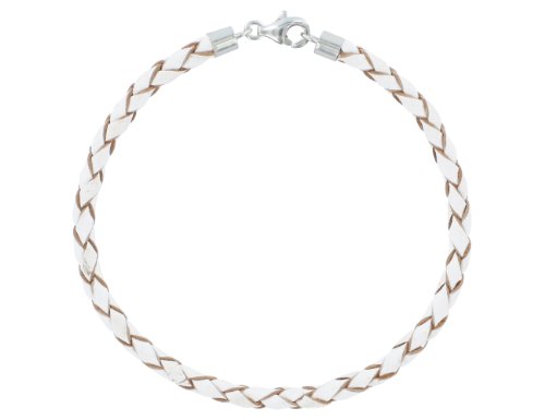 AURORIS Echtleder-Armband geflochten 3mm mit 925 Sterling-Silber Karabinerverschluss – Länge: 17cm / Farbe: weiß - 2
