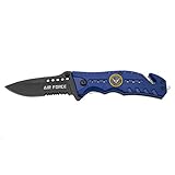 Tamaño Hoja: 10.10 cm Navaja de seguridad asistida Third K2769BLS emblema Air Force con sierra, mango de ABS azul, hoja de 10,1 cm