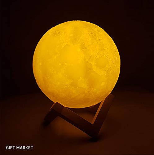 GIFTMarket | Lámpara Luna LED Grande Infantil de impresión 3D. 15 cm. 3 colores a elegir. Tactil. Intensidad regulable. USB. 8 horas de batería. Para Dormitorio,Regalo, Salón.