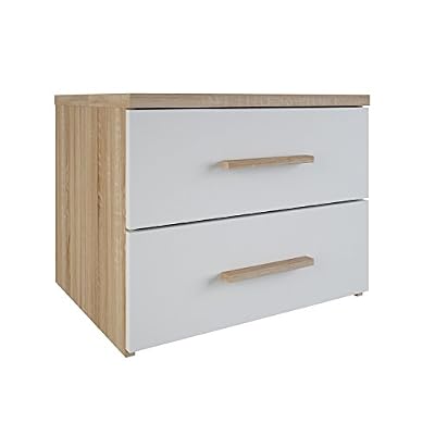 Demeyere Selena Chevet, Bois, Chêne Brossé/Blanc Perlé, 50,3 x 41,9 x 39,9 cm