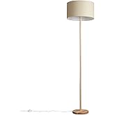 61" Walnut Wood Standing Floor Lamp With Linen Drum Shade, Modern Accent Light For Living Room, Bedroom, Hallway & Study,Green - View #3
