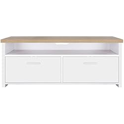 VASAGLE Meuble TV avec Compartiments et Portes Battants, Buffet Bas Téléviseur, Enregistreur DVD, Blanc Couleur de Bois LTC01WN