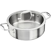 Cooks Professional Tri-Ply Saute Pan with Tempered Glass Lid & Helper Handle | 24cm Aluminum & Stainless-Steel Versatile Cook