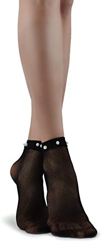 Women's Black Fishnet Mesh Ankle Socks With Pearls