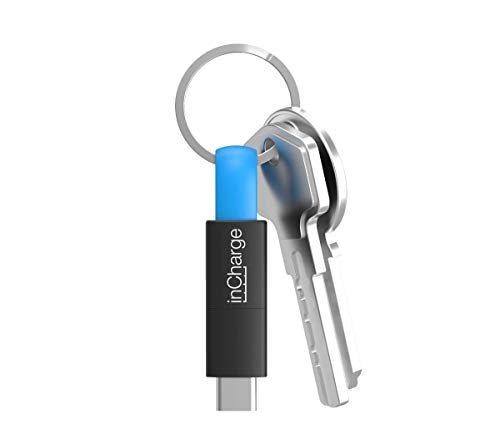 inCharge Nuevo All in One (3 en 1) Llavero Cable de Carga, Transferencia Datos Compatible con Apple iPhone, iPad, Airpods | Compatible con Todos Micro USB Android y Todos USB Tipo C (TPE, Blue)