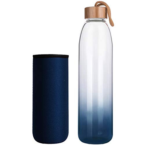 Life4u Bottiglia in Vetro Borraccia in Vetro Borosilicato con Custodia in Neoprene Senza BPA 1000 ml Blu