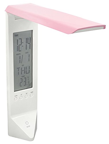Preisvergleich Produktbild Smartfox YJ-718 LED Schreibtischlampe Leseleuchte Tischleuchte Uhr Wecker Kalender Temperaturanzeige stufenlos Dimmbar in Pink
