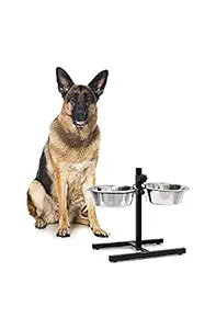 LOKO Stainless Steel Double Diner Dog and Cat Food Bowls with Stand (Colour May Vary, 2x1600 ml)