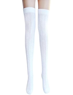 Damen reizvollen weißen Oberschenkel hohe Pointelle Baumwollstrümpfe deutlich über dem Knie / Overknees